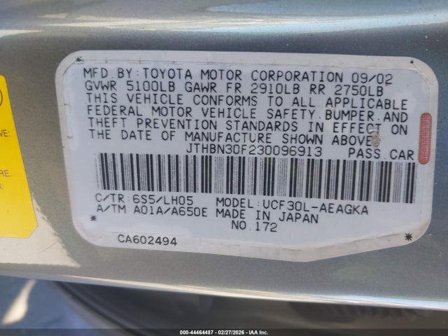 Aukcja sprzedaży 2003 Lexus Ls 430, vin: JTHBN30F230096913, numer aukcji: 44464487