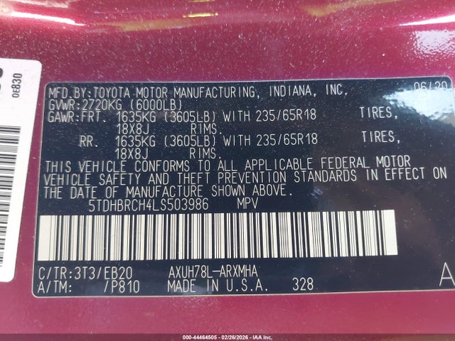 5TDHBRCH4LS503986 Toyota Highlander Hybrid Xle
