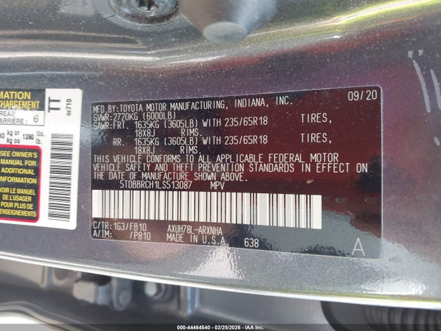 2020 TOYOTA HIGHLANDER 5TDBBRCH1LS513087 Photo 8