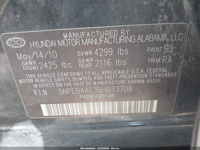 Продажа на аукционе авто 2011 Hyundai Sonata Gls, vin: 5NPEB4AC3BH073708, номер лота: 44464538