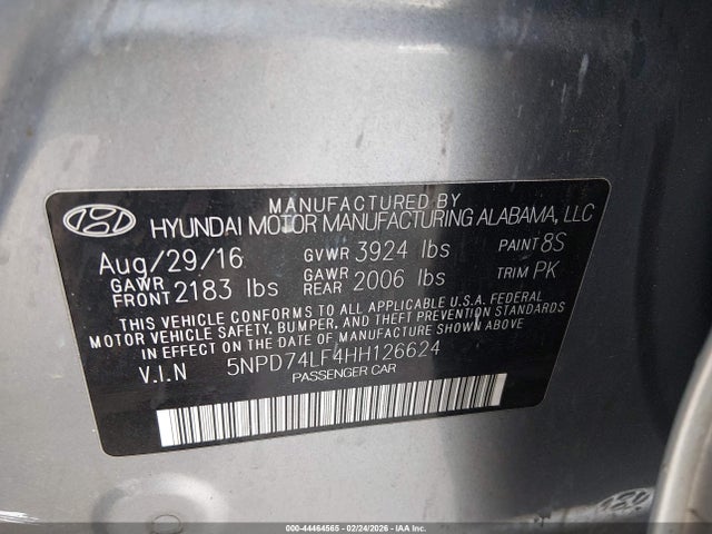 Aukcja sprzedaży 2017 Hyundai Elantra Se, vin: 5NPD74LF4HH126624, numer aukcji: 44464565