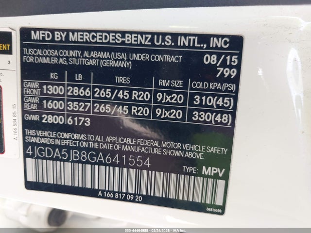Aukcja sprzedaży 2016 Mercedes-benz Gle 350, vin: 4JGDA5JB8GA641554, numer aukcji: 44464599