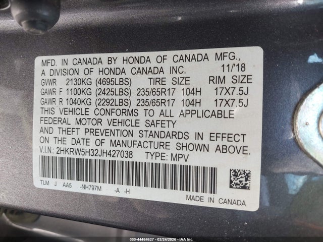 2HKRW5H32JH427038 Honda CR-V LX