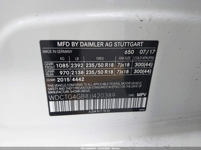 WDCTG4GB8JJ420389 Mercedes-Benz Gla 250 4matic