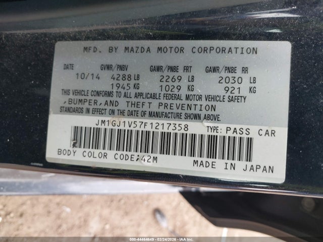 Aukcja sprzedaży 2015 Mazda Mazda6 I Touring, vin: JM1GJ1V57F1217358, numer aukcji: 44464649