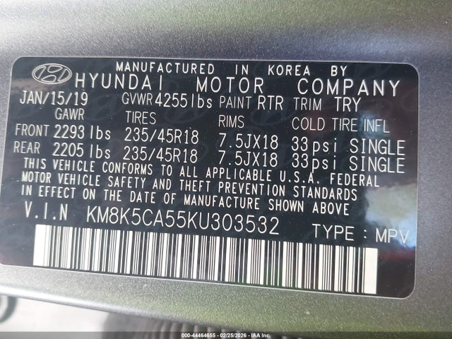 Продаж на аукціоні авто 2019 Hyundai Kona Iron Man, vin: KM8K5CA55KU303532, номер лоту: 44464655