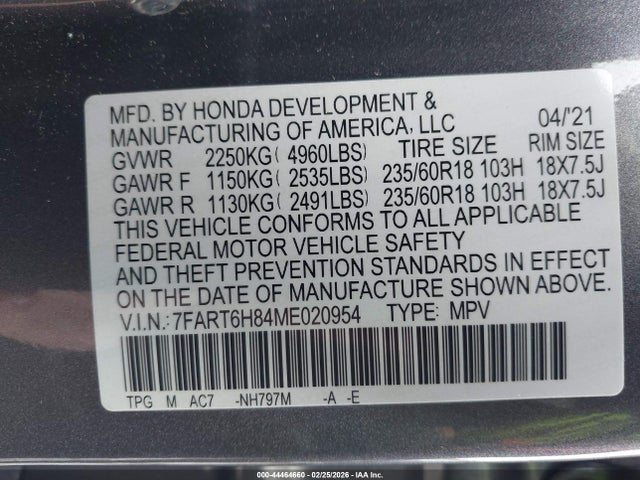 7FART6H84ME020954 Honda Cr-v Hybrid Ex-l