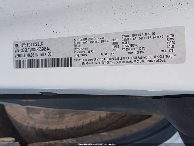 44464690 :رقم المزاد ، 3C6LRVVG5PE596544 vin ، 2023 Ram Promaster 2500 مزاد بيع