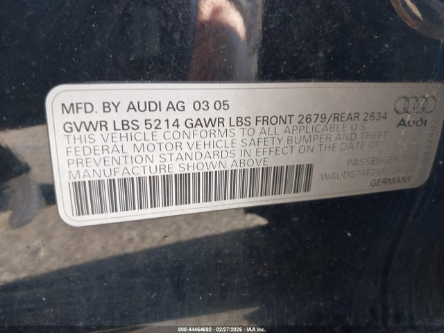 2005 AUDI A6 WAUDG74F25N104050 Photo 8