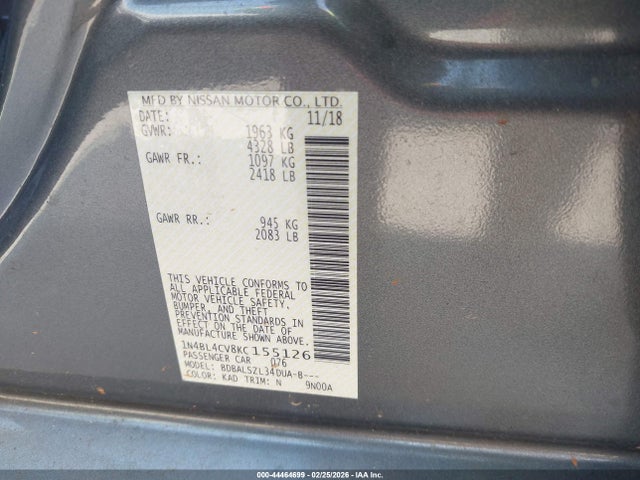 Aukcja sprzedaży 2019 Nissan Altima 2.5 Sr, vin: 1N4BL4CV8KC155126, numer aukcji: 44464699