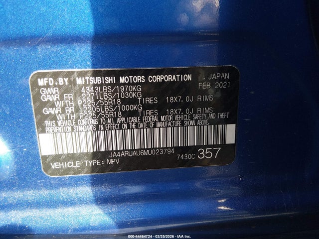 Продаж на аукціоні авто 2021 Mitsubishi Outlander Sport 2.0 Be Awc/2.0 Es Awc/2.0 Le Awc/2.0 Se Awc, vin: JA4ARUAU6MU023794, номер лоту: 44464724