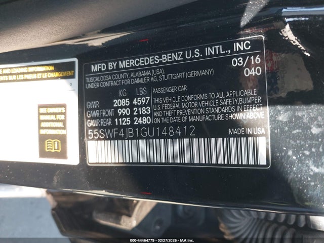 2016 Mercedes-benz C 300 მანქანა იყიდება აუქციონზე, vin: 55SWF4JB1GU148412, აუქციონის ნომერი: 44464779
