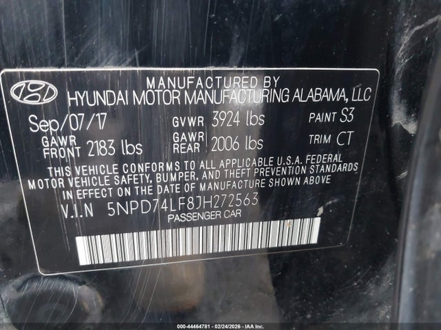 5NPD74LF8JH272563 Hyundai ELANTRA SE