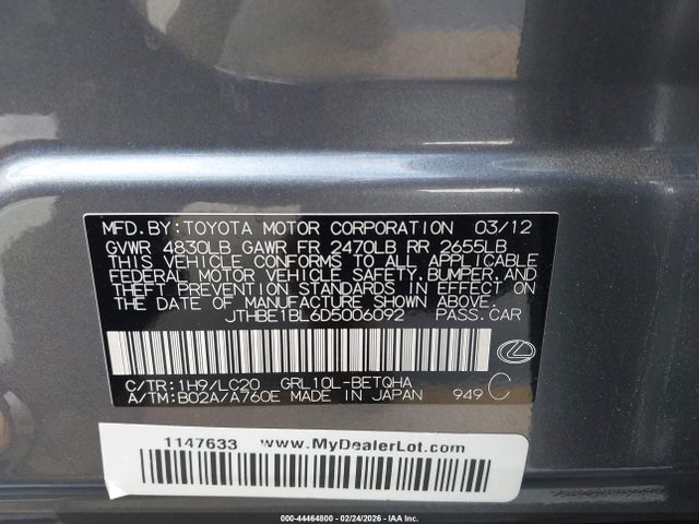 Aukcja sprzedaży 2013 Lexus Gs 350, vin: JTHBE1BL6D5006092, numer aukcji: 44464800