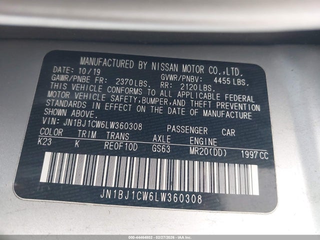 JN1BJ1CW6LW360308 Nissan Rogue Sport Sl Awd Xtronic Cvt