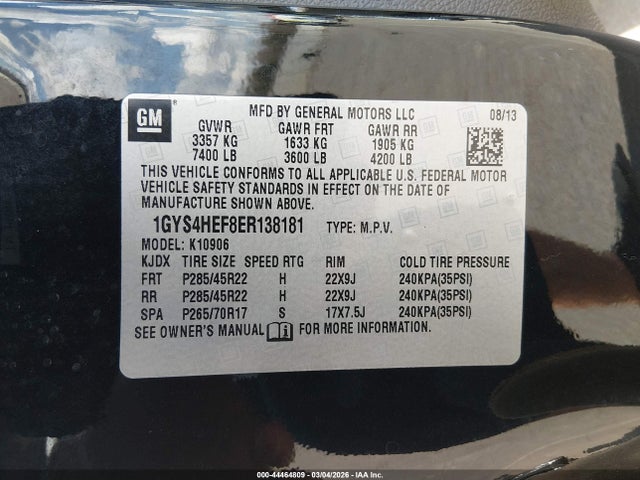 2014 Cadillac Escalade Esv Luxury მანქანა იყიდება აუქციონზე, vin: 1GYS4HEF8ER138181, აუქციონის ნომერი: 44464809