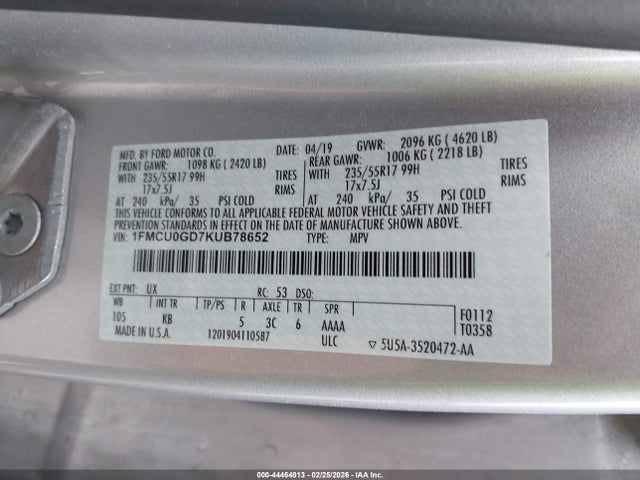 2019 FORD ESCAPE 1FMCU0GD7KUB78652 Photo 8