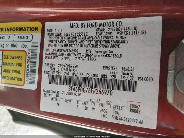 Ford FUSION S 2014 3FA6P0G76ER266970 Image 9