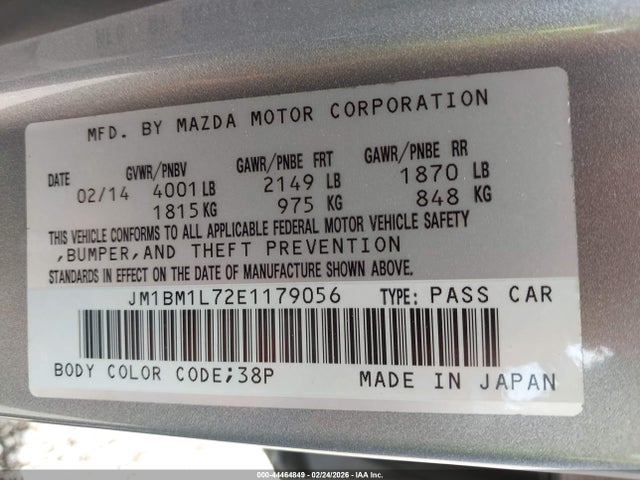 Продаж на аукціоні авто 2014 Mazda Mazda3 I Touring, vin: JM1BM1L72E1179056, номер лоту: 44464849