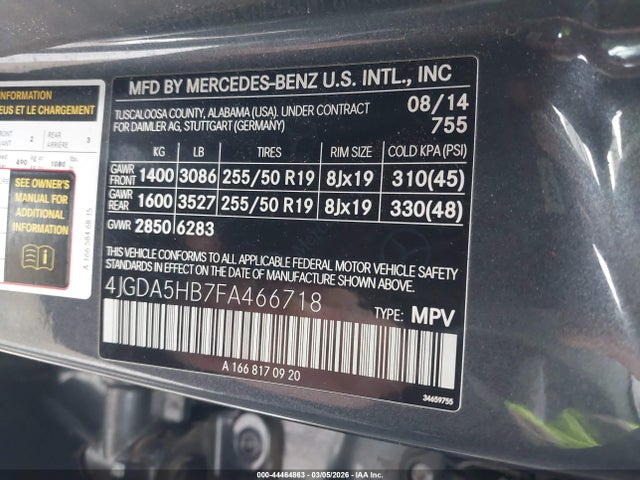 Mercedes-Benz Ml 350 4matic 2015 4JGDA5HB7FA466718 Image 9