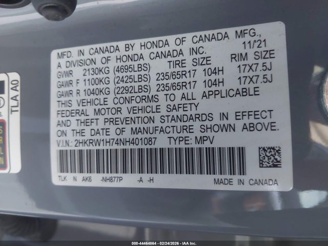 2HKRW1H74NH401087 Honda Cr-v 2wd Special Edition