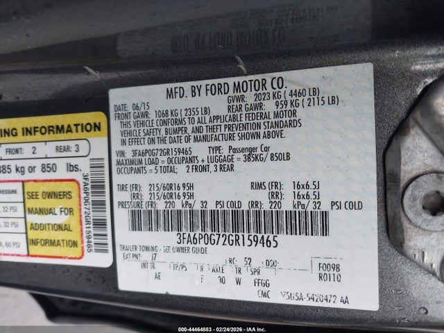 Продаж на аукціоні авто 2016 Ford Fusion S, vin: 3FA6P0G72GR159465, номер лоту: 44464883