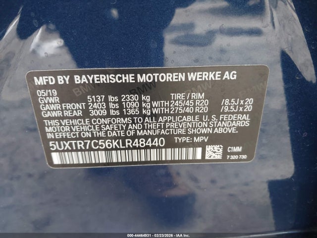 Продажа на аукционе авто 2019 Bmw X3 Sdrive30i, vin: 5UXTR7C56KLR48440, номер лота: 44464931