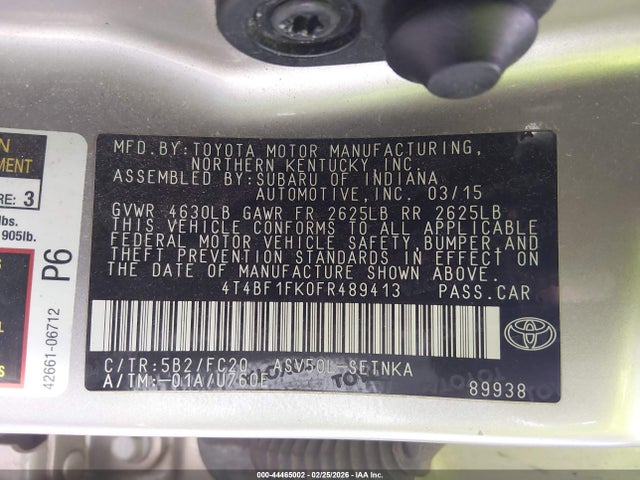 Продаж на аукціоні авто 2015 Toyota Camry Le, vin: 4T4BF1FK0FR489413, номер лоту: 44465002