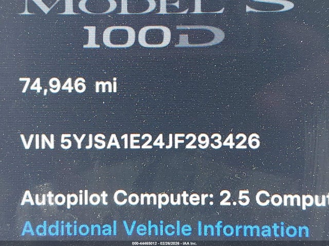 Продаж на аукціоні авто 2018 Tesla Model S 100d/75d/p100d, vin: 5YJSA1E24JF293426, номер лоту: 44465012