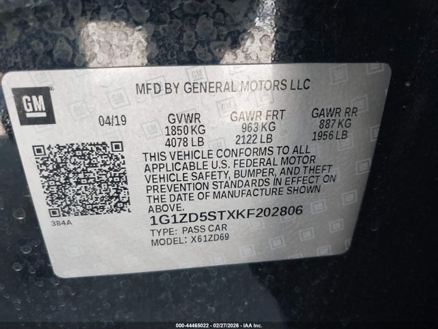 1G1ZD5STXKF202806 Chevrolet MALIBU LT