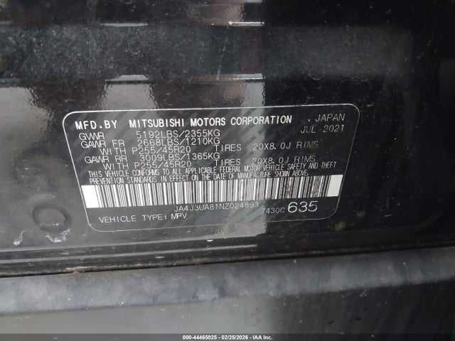 Продажа на аукционе авто 2022 Mitsubishi Outlander Black Edition 2wd/se 2.5 2wd/se Launch Edition 2wd, vin: JA4J3UA81NZ024893, номер лота: 44465025