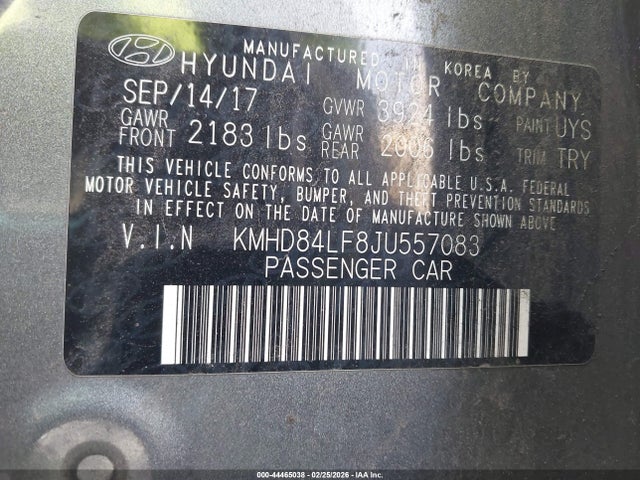 KMHD84LF8JU557083 Hyundai ELANTRA SEL
