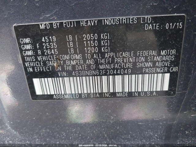 Продаж на аукціоні авто 2015 Subaru Legacy 2.5i Limited, vin: 4S3BNBN63F3044049, номер лоту: 44465055