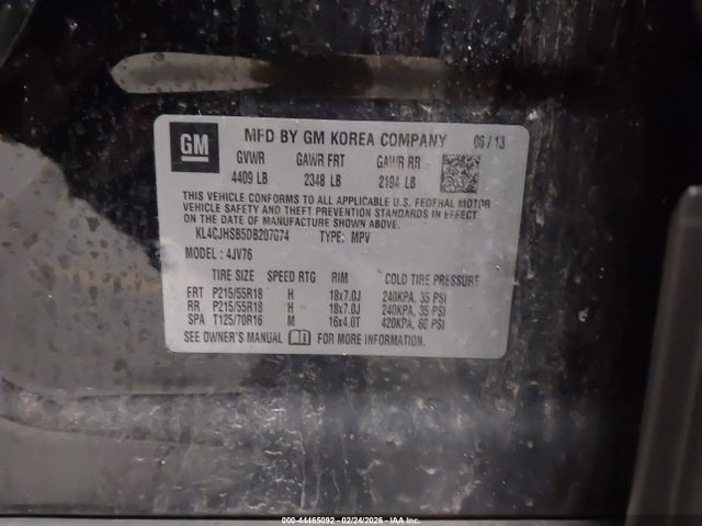 44465092 :رقم المزاد ، KL4CJHSB5DB207074 vin ، 2013 Buick Encore Premium مزاد بيع