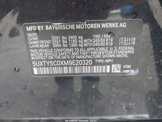 2021 Bmw X3 Xdrive30i მანქანა იყიდება აუქციონზე, vin: 5UXTY5C0XM9E20320, აუქციონის ნომერი: 44465105