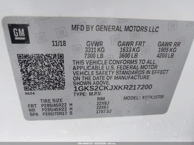 Aukcja sprzedaży 2019 Gmc Yukon Denali, vin: 1GKS2CKJXKR217200, numer aukcji: 44465125