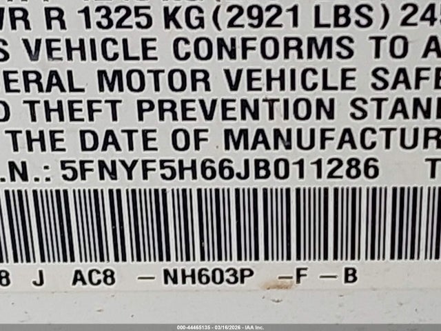 5FNYF5H66JB011286 Honda Pilot Ex-l