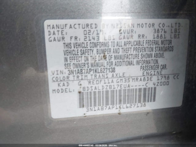 Nissan SENTRA SV 2019 3N1AB7AP1KL627138 Image 9