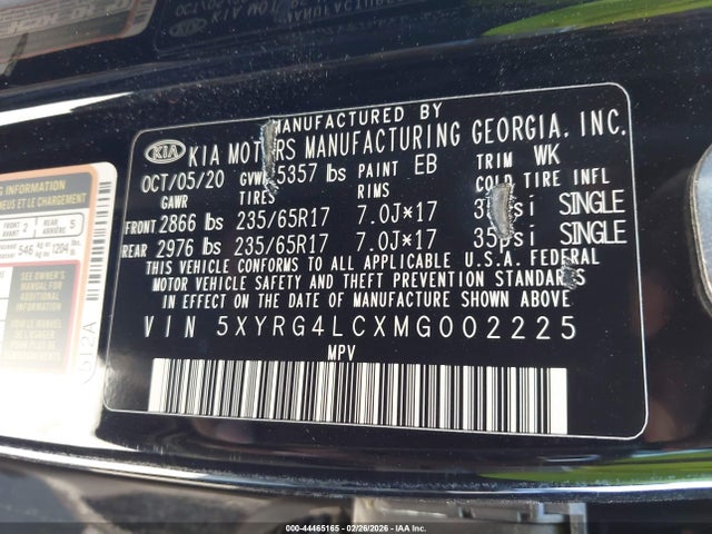 5XYRG4LCXMG002225 KIA SORENTO LX