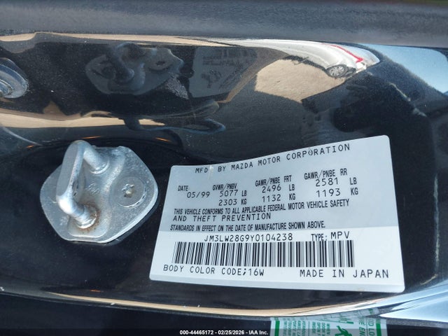 2000 Mazda Mpv Dx/es/lx მანქანა იყიდება აუქციონზე, vin: JM3LW28G9Y0104238, აუქციონის ნომერი: 44465172