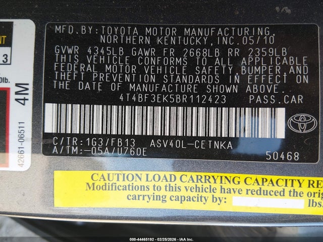 2011 Toyota Camry Le მანქანა იყიდება აუქციონზე, vin: 4T4BF3EK5BR112423, აუქციონის ნომერი: 44465192