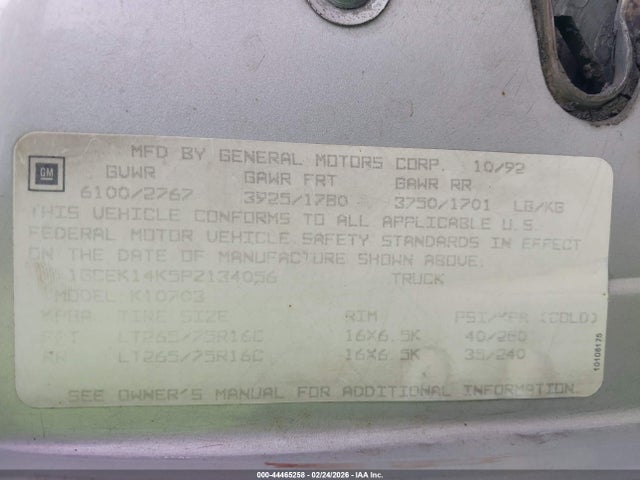 1993 CHEVROLET GMT-400 1GCEK14K5PZ134056 Photo 8