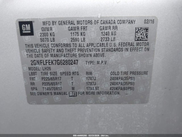 2GNFLFEK7G6280247 Chevrolet EQUINOX LT
