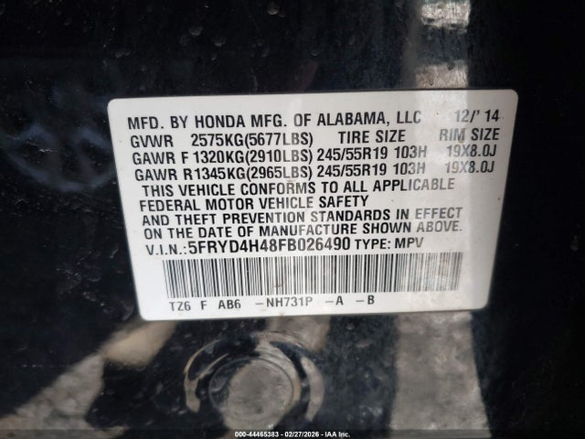 Продаж на аукціоні авто 2015 Acura Mdx Technology Package, vin: 5FRYD4H48FB026490, номер лоту: 44465383