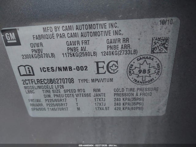 2011 Gmc Terrain Sle-1 მანქანა იყიდება აუქციონზე, vin: 2CTFLREC0B6270708, აუქციონის ნომერი: 44465404