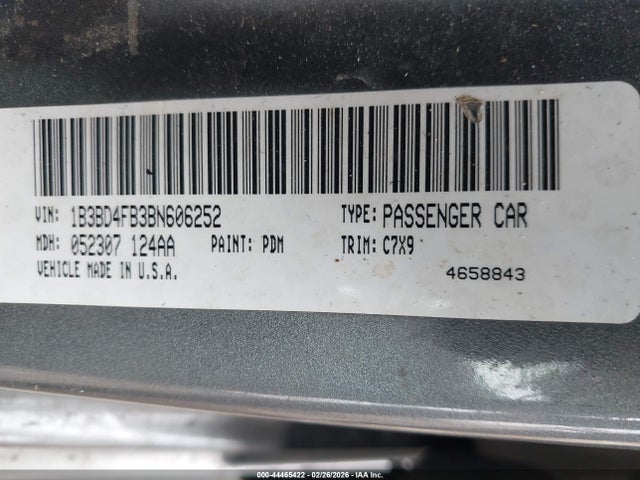 44465422 :رقم المزاد ، 1B3BD4FB3BN606252 vin ، 2011 Dodge Avenger Express مزاد بيع
