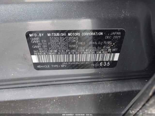 Aukcja sprzedaży 2022 Mitsubishi Outlander Sel 2.5 S-awc/sel Launch Edition S-awc/sel Special Edition S-awc, vin: JA4J4VA88NZ061457, numer aukcji: 44465427