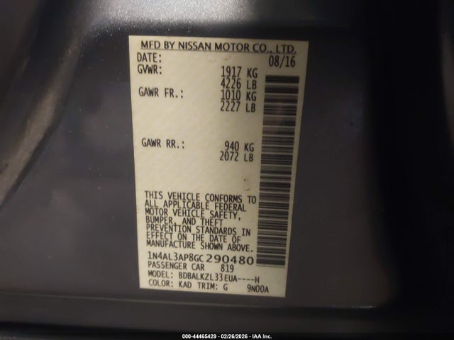 1N4AL3AP8GC290480 Nissan Altima 2.5 Sv