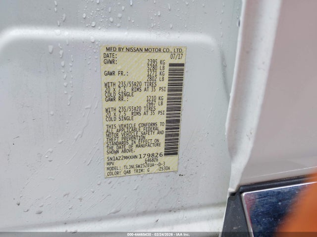 5N1AZ2MHXHN179826 Nissan Murano Platinum