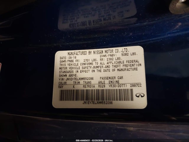2017 Infiniti Q60 3.0t Premium მანქანა იყიდება აუქციონზე, vin: JN1EV7ELXHM552096, აუქციონის ნომერი: 44465431
